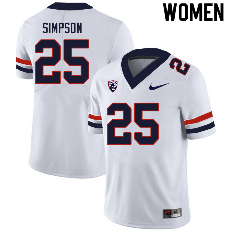 Women #25 Anthony Simpson Arizona Wildcats College Football Jerseys Sale-White - Click Image to Close